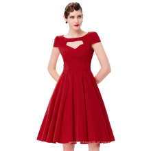 Belle Poque Red Cap Sleeve Ancorado Parte dianteira 50s Retro Vintage Picnic Festa Red Summer Dress BP000189-2